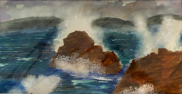 Water Crashing Against Rocks - Watercolor by Marie Louise Bosin, MA