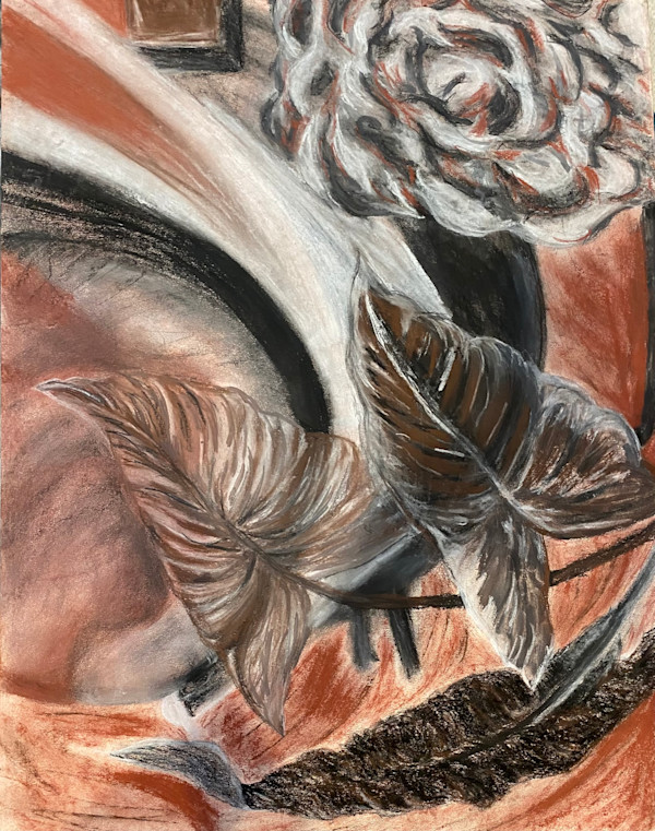 Original Chalk Drawing - Leaves and a Pine Cone by Marie Louise Bosin