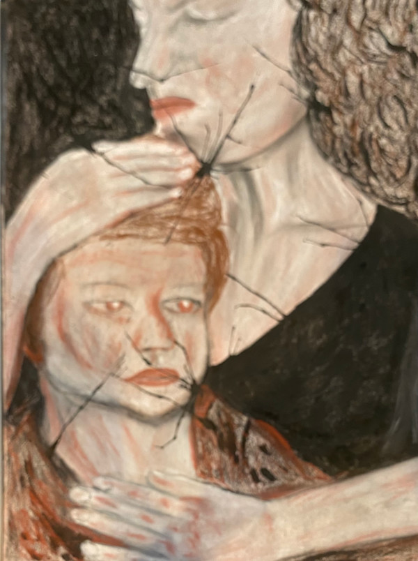 Original Chalk Drawing - Sneering Mother by Marie Louise Bosin