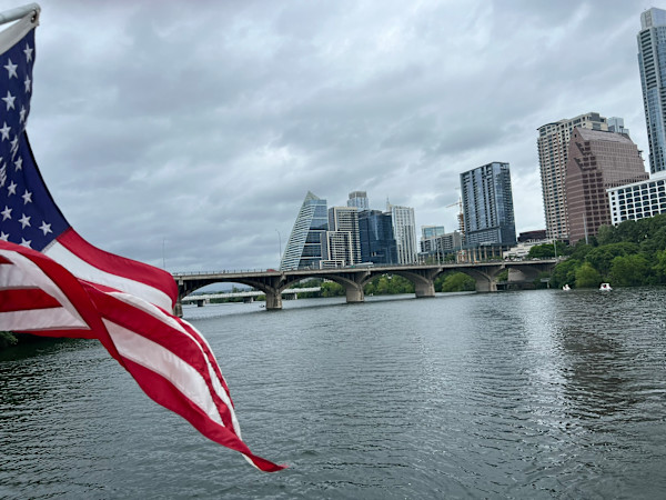 Patriotism on a Cloudy Day-Austin, Texas-Colorado River by Marie Louise Bosin, MA