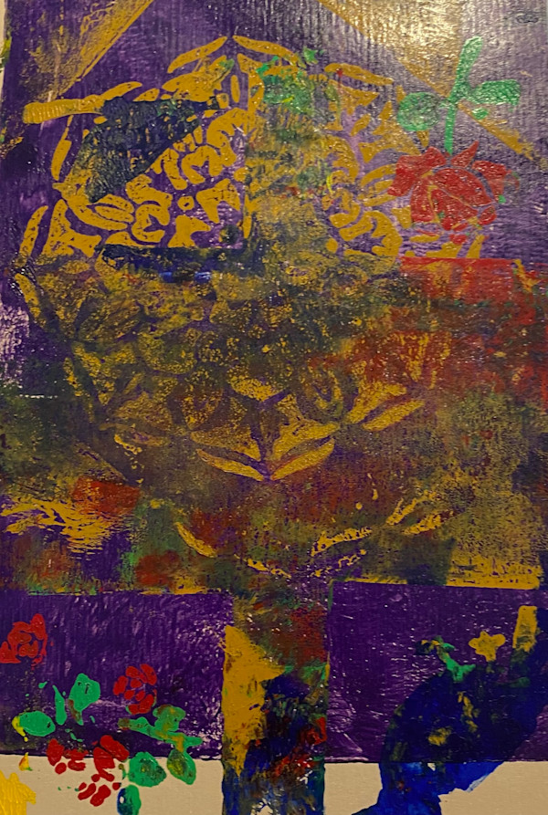 Original Gelli Plate Print - Sacred Darkness by Marie Louise Bosin