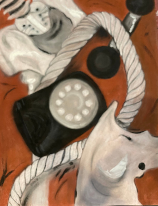 Original Chalk Drawing - Skeletons, Telephones and Rope by Marie Louise Bosin