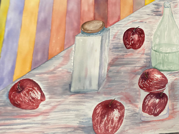 Original Watercolor Painting - Still Life, Apples and Jars by Marie Louise Bosin