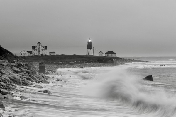 Point Judith Lighthouse - black & white by Daniel Butler