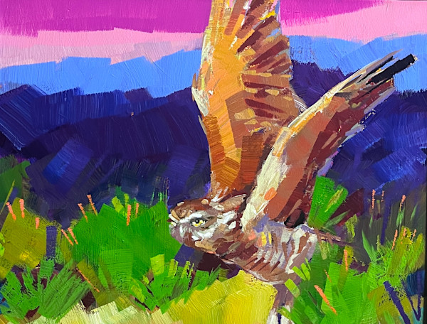Burrowing Owl in Flight by Laura Green