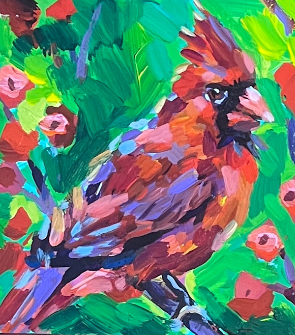 Radiant Cardinal with Green Background by Laura Green, Image 1.