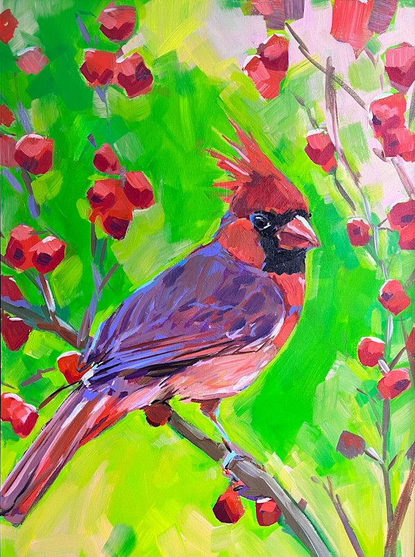 Cardinal with Berries by Laura Green