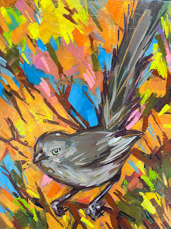 Wrentit in Fall by Laura Green