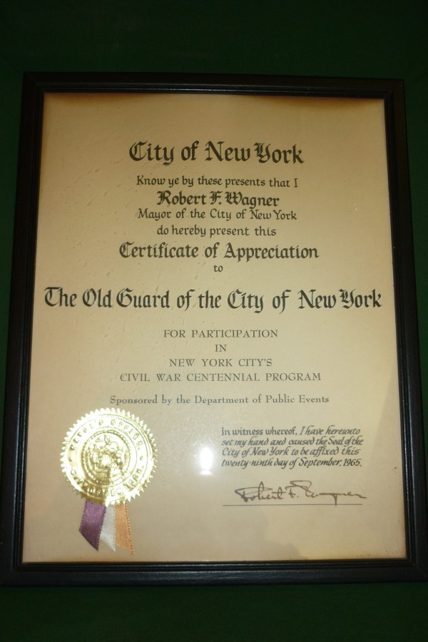 Mayor Robert Wagner Certificate of Appriciation 