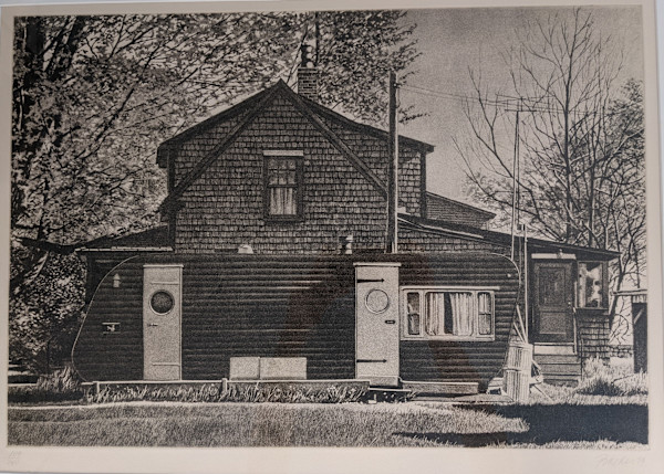 Blue House with Trailer by John Baeder