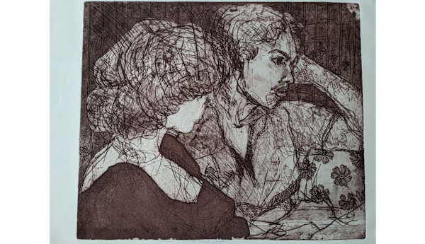 Two Women in Front of Wallpaper by K.M. Spencer