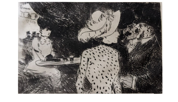 At The Cafe' (Parisian Sketch) by Jean-Louise Forain