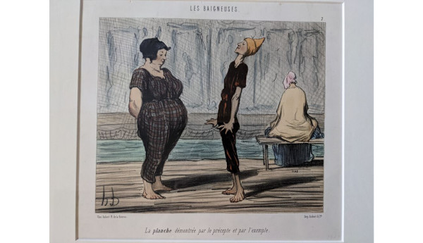 La Pianche...et Par L'Example (slim and big women dressed at baths) by Honore Daumier