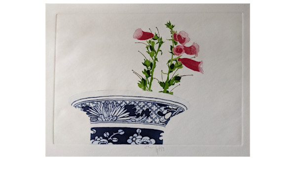Flowers in Blue Bowl by Walter Cleveland, Image 1.