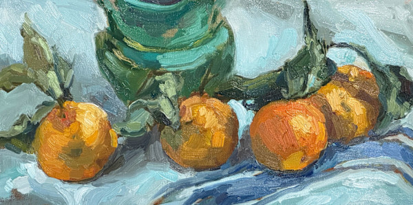 Mandarins and Teal Pot by Sara Rae, Image 1.