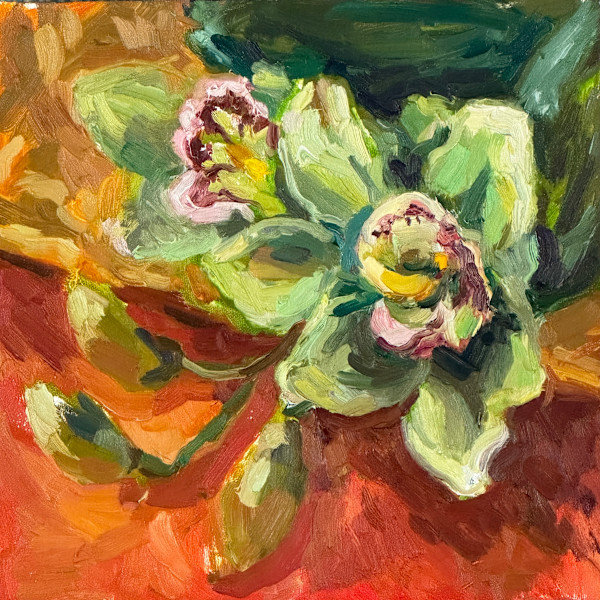 Orchid on Orange Cloth by Sara Rae