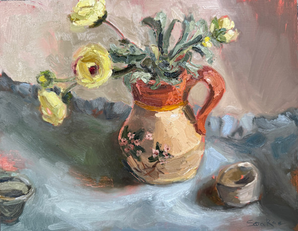 Yellow Ranunculus in Jug by Sara Rae