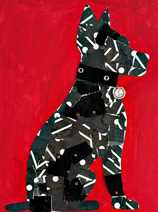 Black Dog On Red Background by Tiffany, Image 1.