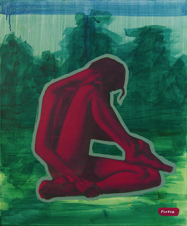 Red girl, green forest by Krister Flodin