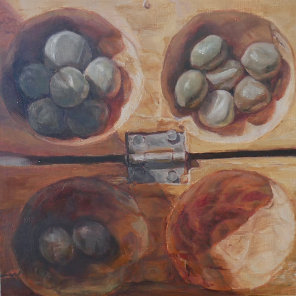 Ayò Ọlọ́pọ́n board game (triptych) by Zeinat Gelli