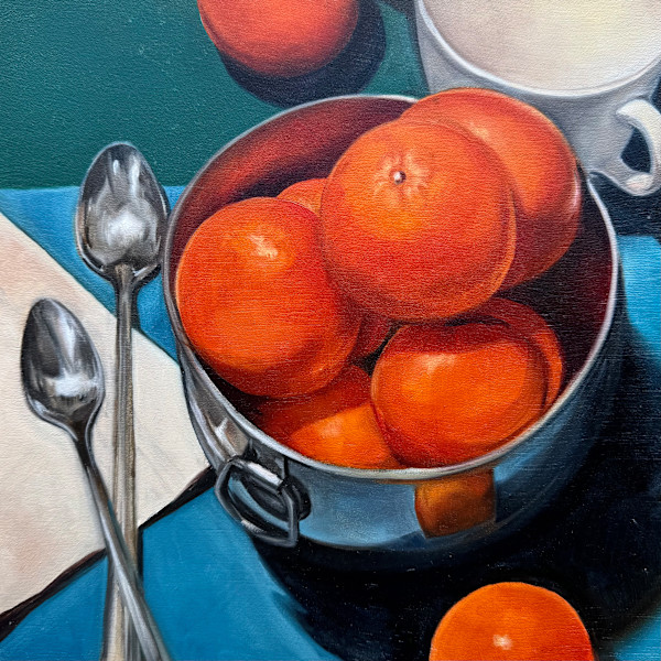 Oranges in Metal Bowl by Lindsay Shillington