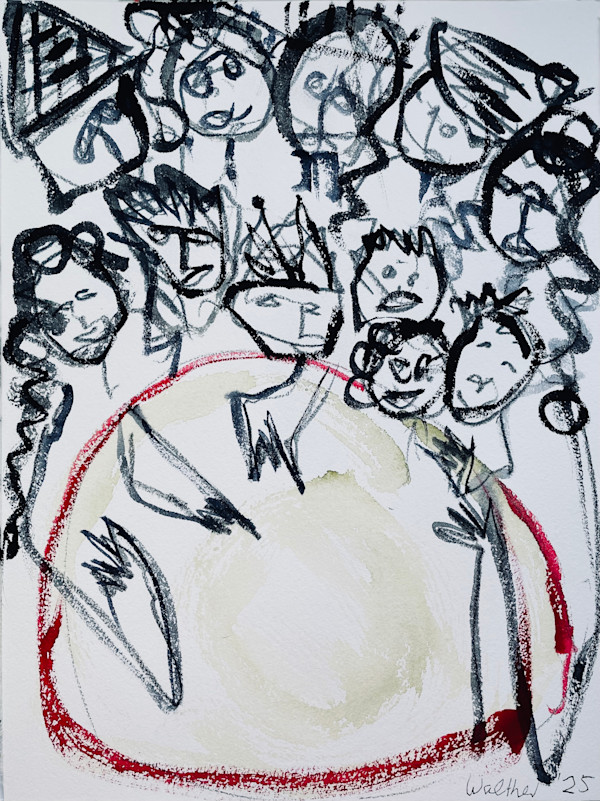 Patchform Family With Six Children At Dinner Table (I) by Susanne Cäcilie Walther