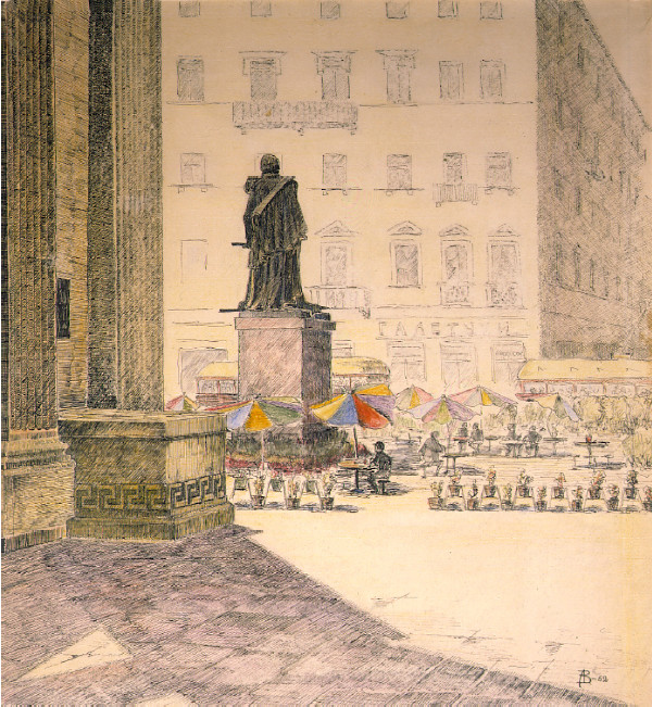 Leningrado. La prospettiva Nevskij, dalla parte della cattedrale della Madre di Dio di Kazan by Aleksandr Semionovich Vedernikov