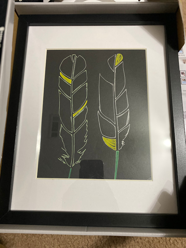 Yellow stencil feathers by Hiliary A. Blalock, Image 1.