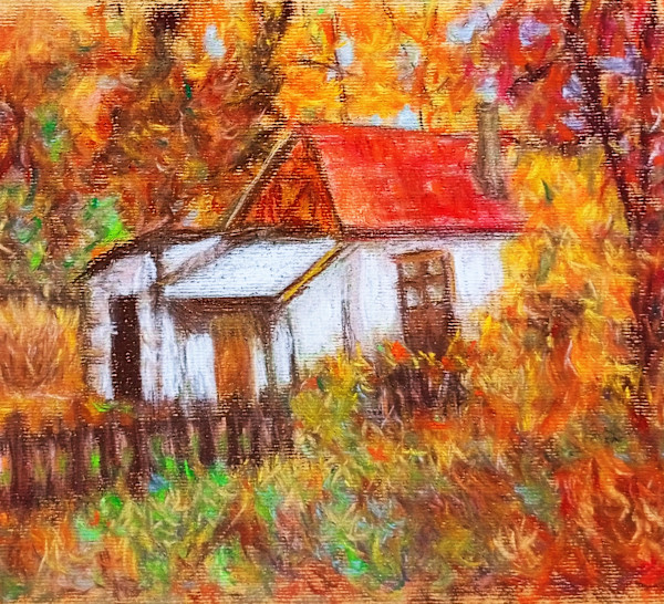 House in Autumn Woods by Eva Biro