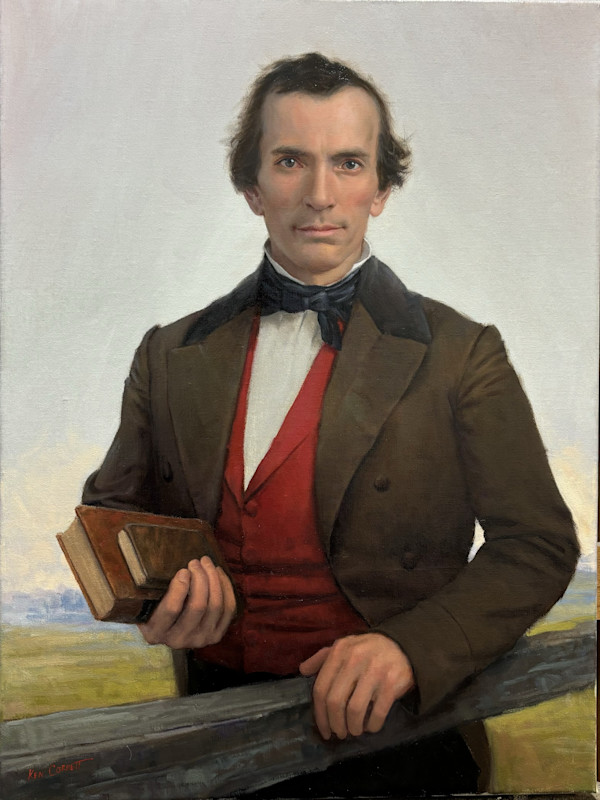 Oliver Cowdery - holding his copy of the Book of Mormon by Ken Corbett