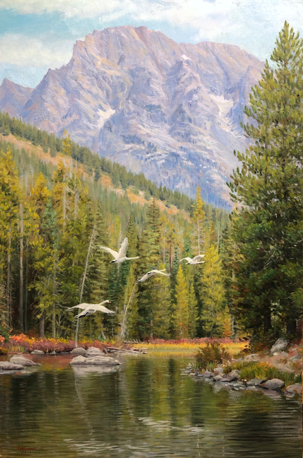 Swans Taking Flight by Ken Corbett