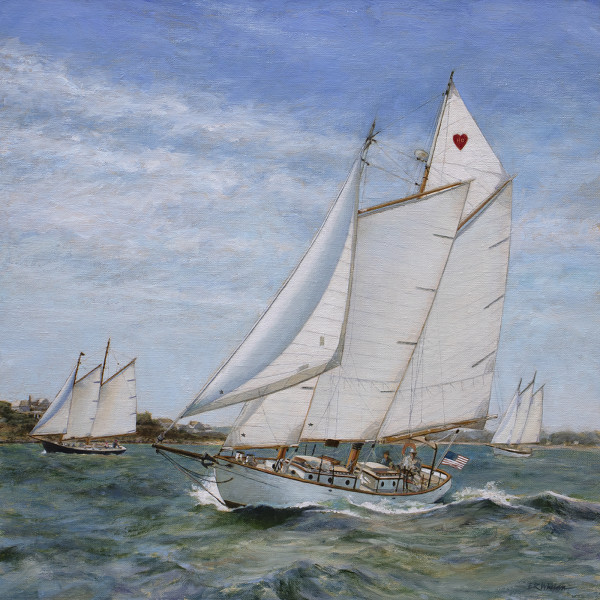 'Hearts Desire' - Sailing into Vineyard Haven Harbor by Elizabeth R. Whelan