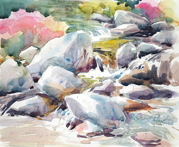 Mountain Stream with Spring Flowers I by Julie Gilbert Pollard
