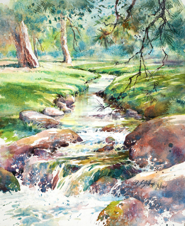 Stream through a Grassy Meadow - Alum Creek by Julie Gilbert Pollard