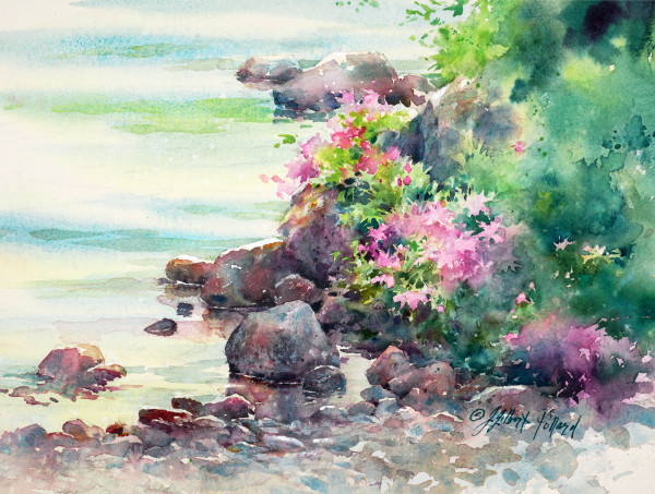 Calm Cove I, AKA Wild Roses on Lake Superior by Julie Gilbert Pollard