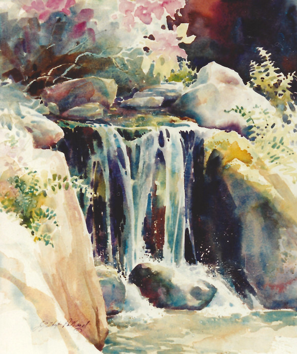 Japanese Gardens Waterfall by Julie Gilbert Pollard