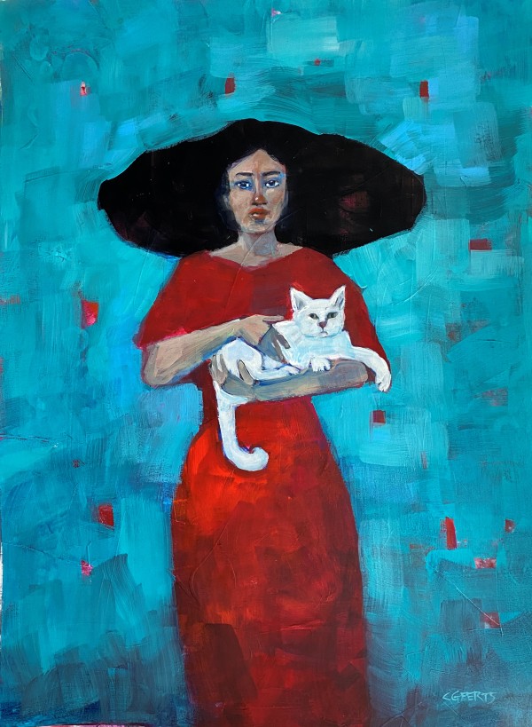 Lady with White Cat