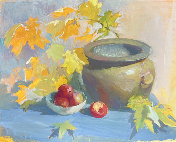 Crock Still Life with Autumn Maple by Tricia Ratliff, Image 1.