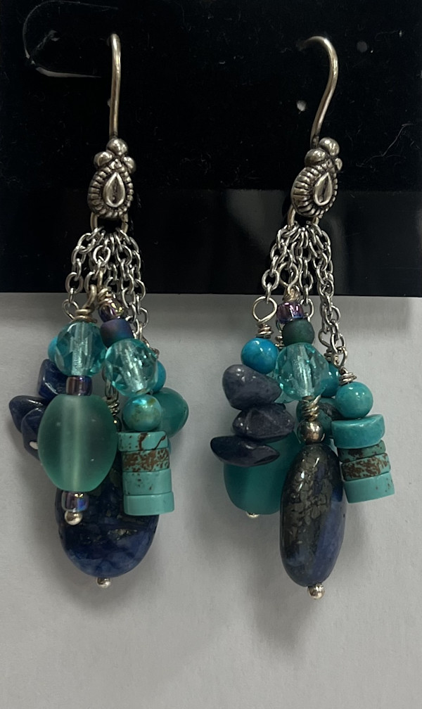 #1202 Turquoise with Mixed Stones and Crystal Earring by Sue Broadway, Image 2.