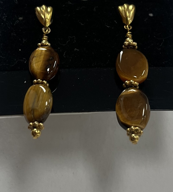 #796-AA Tiger Eye Earrings with Brass Accents by Sue Broadway, Image 2.