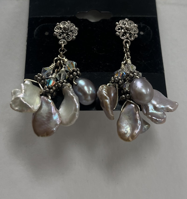 #647 Fresh Water Pearls with Swarovski Crystal and Sterling Earrings by Sue Broadway, Image 2.