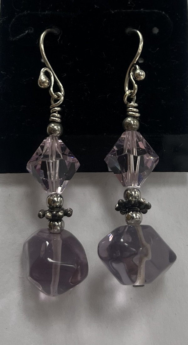 #117 Quartz  Earring with Swarovski Crystals and Silver Accents by Sue Broadway
