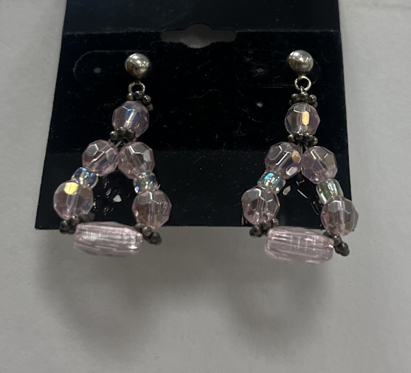 #205 Pink Crystal with Sterling Accents Posts Earring by Sue Broadway, Image 2.