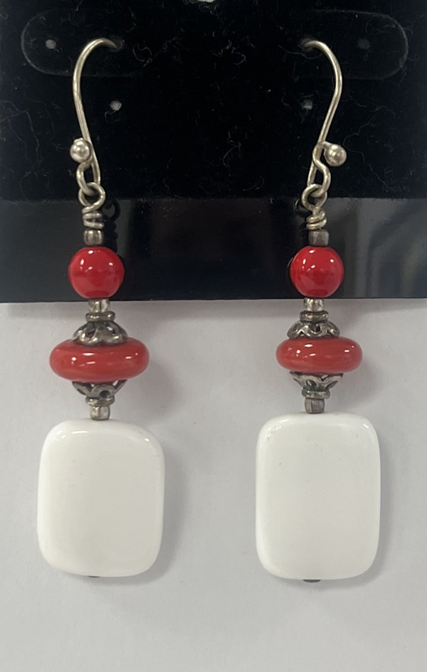 #100 White Onyx Coral and Sterling Accent Earring by Sue Broadway