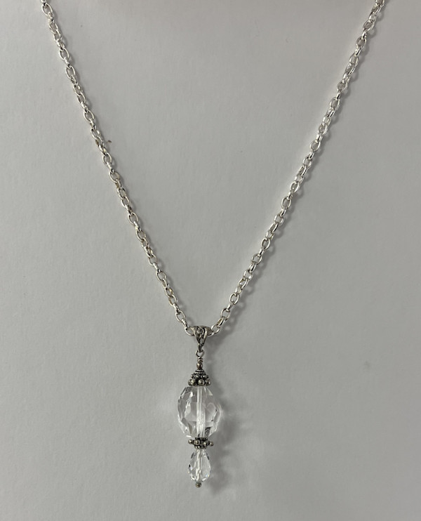 #825 Austrian Crystal and Sterling Pendant on SP Necklace by Sue Broadway, Image 1.