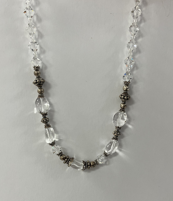 #820 Crystal Quartz and Swarovski Crystal with Sterling Accents and 18in with 2in Extension by Sue Broadway, Image 1.