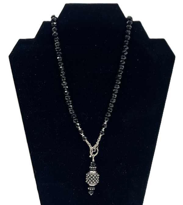 #1083 Onyx and Handmmade Sterling Pendant by Sue Broadway, Image 3.