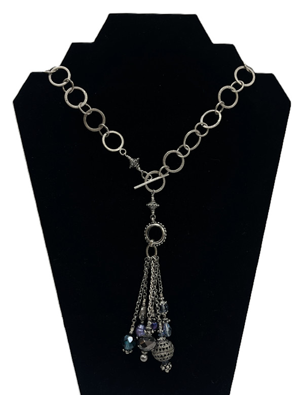 #586 Necklace with Tassel of Mixed Crystal and Beads by Sue Broadway, Image 3.
