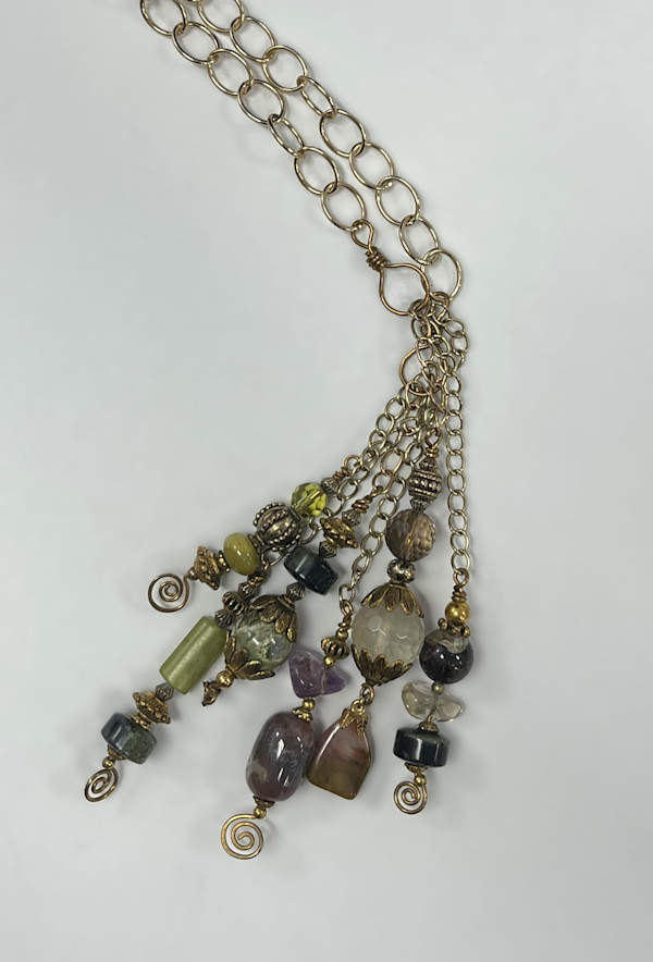 #922 Copper Lariat with Mixed Beads and Stones by Sue Broadway, Image 3.
