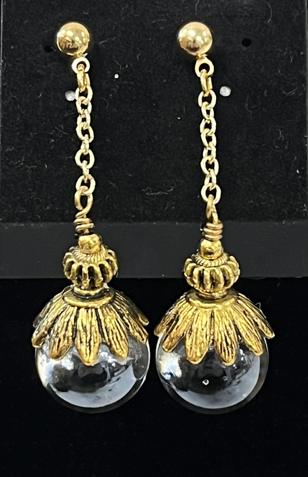 #1070-A Glass and Gold Earrings by Sue Broadway, Image 2.